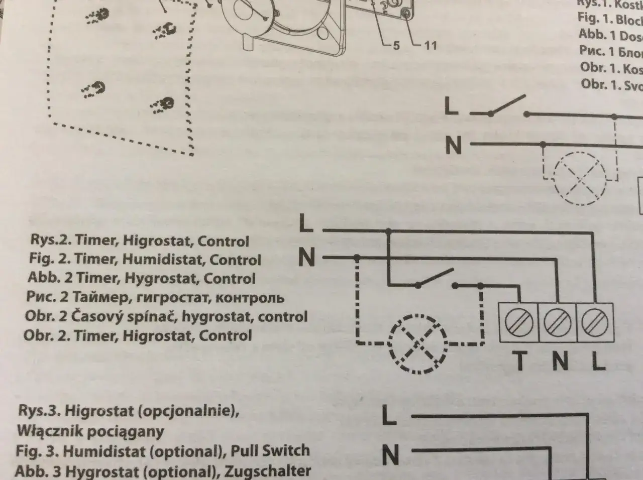 schemat podłączenia wentylatora łazienkowego z timerem 3 przewody